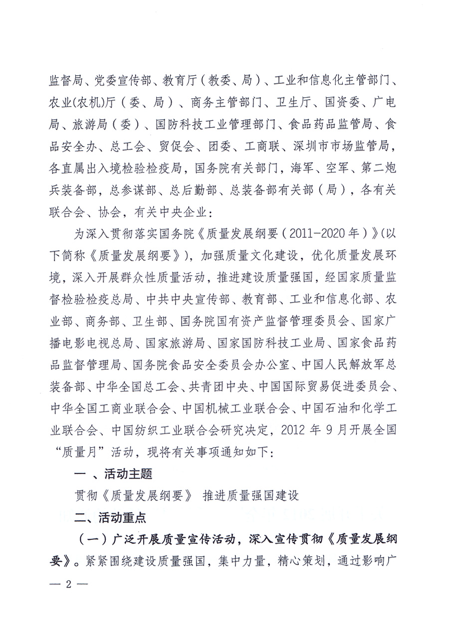 關(guān)于開(kāi)展2012年全國(guó)“質(zhì)量月”活動(dòng)的通知